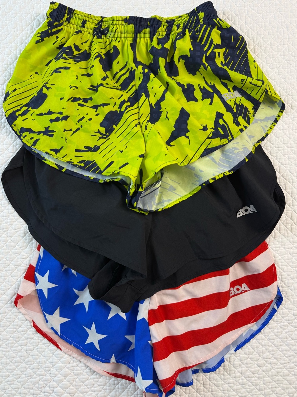 BOA Elite 1” Sprint Stretch Running Shorts Bundle of 3 USA Black Print Sz S